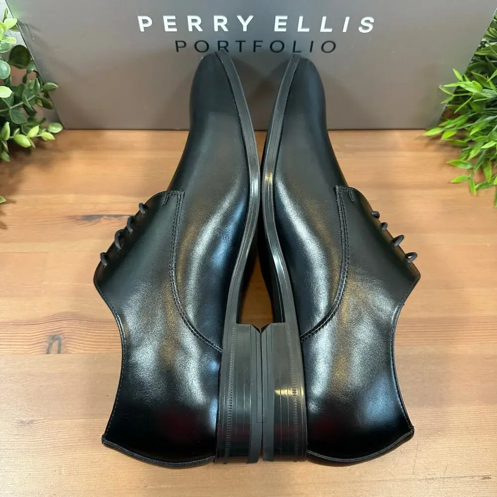 Perry‎ Ellis Portfolio Black Leather Oxfords Shoes Size 8.5